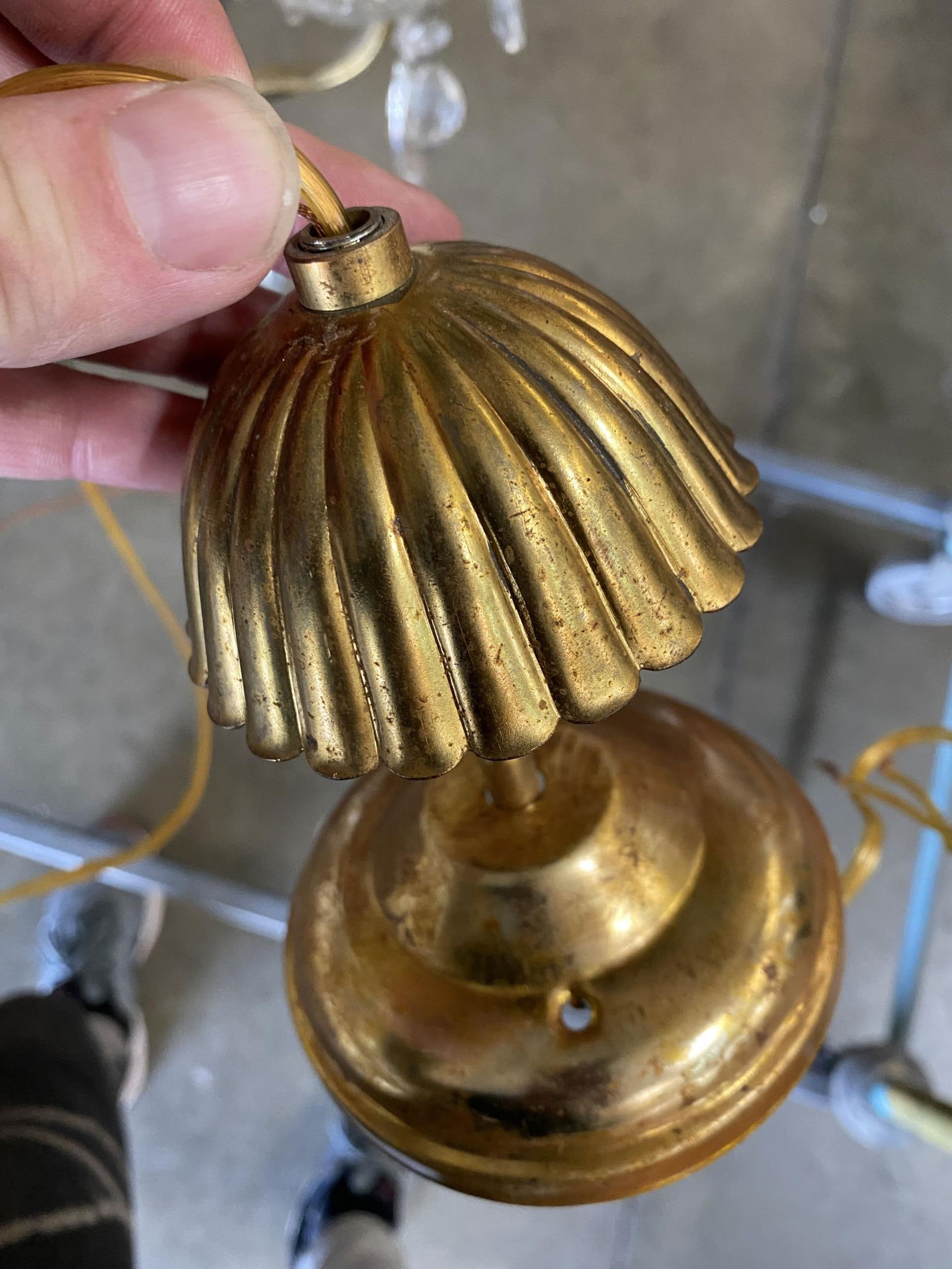 Hollywood Regency Crystal and Brass Chandelier Three Lights - 6