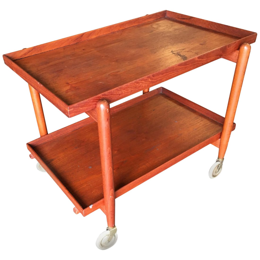 Poul Hundevad Attributed Danish Modern Expanding Rolling Bar Cart: Title: Poul Hundevad Attributed Danish Modern Expanding Rolling Bar Cart Description: Vintage Poul Hundevad Danish Modern teak rolling bar cart. The ingenious design allows you to slide the top shelf