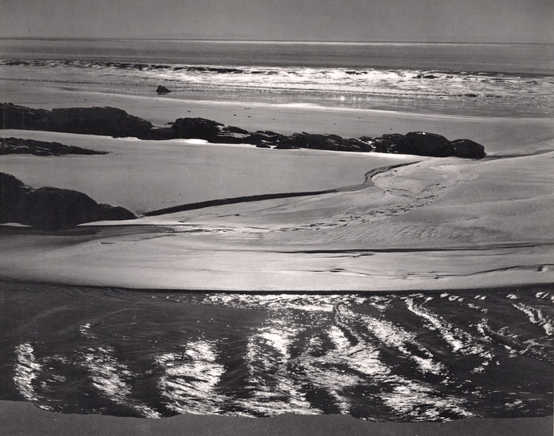ANSEL ADAMS - Refugio Beach: Title: ANSEL ADAMS - Refugio Beach Description: Artist: ANSEL ADAMS Print Title: Refugio Beach Medium: Sheet-fed Gravure Printing Date: 1960's Printed in the USA Image Size approx: 7.5 x 9 inches Anse