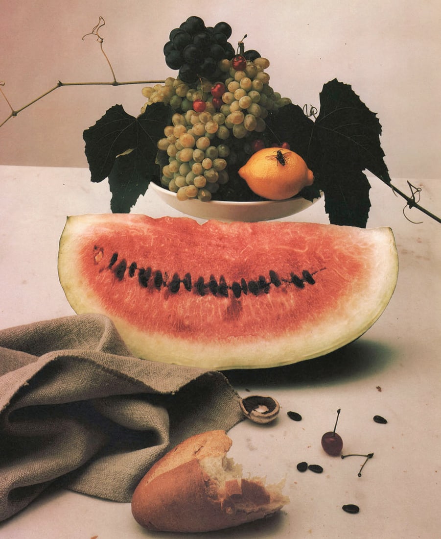 IRVING PENN - Still Life with Watermelon,1947: Title: IRVING PENN - Still Life with Watermelon,1947 Description: Artist: IRVING PENN Print Title: Still Life with Watermelon,1947 Medium: Quad-tone Print Printed 1990’s in the US Image size (inches