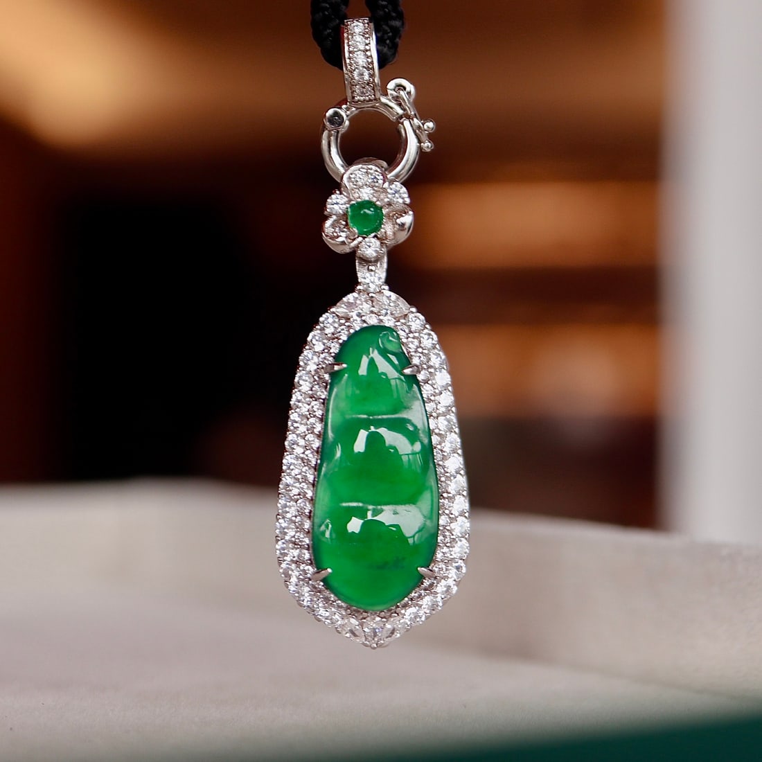 Natural King Green Jade Fudou Pendant