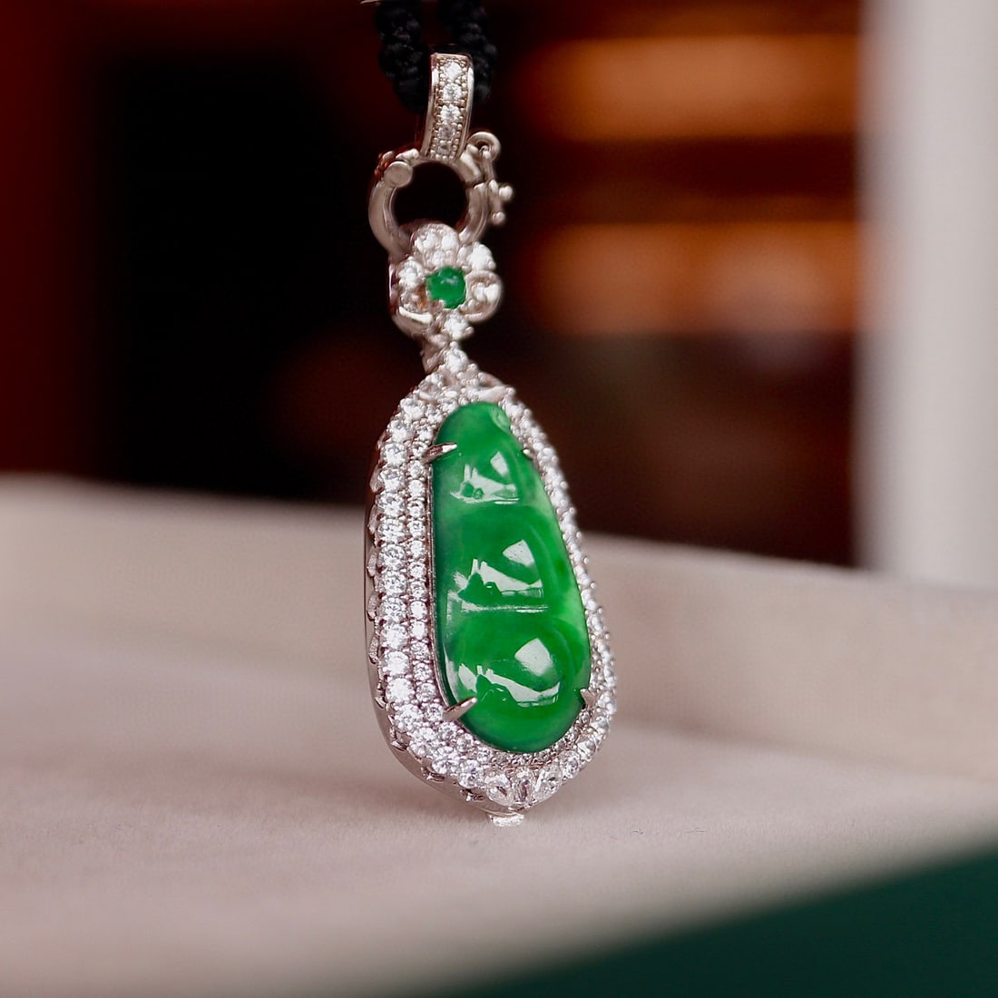 Natural King Green Jade Fudou Pendant - 2