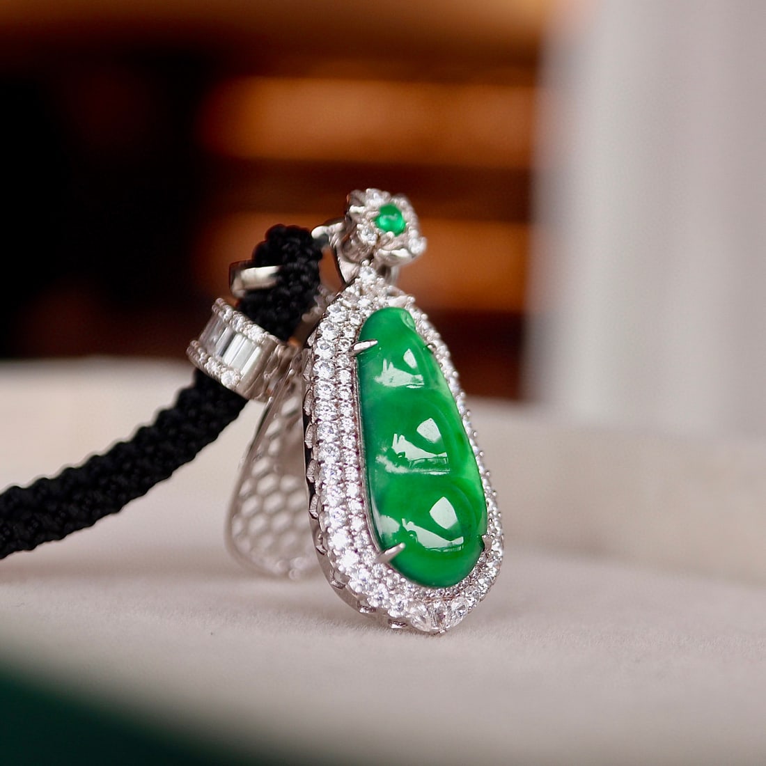 Natural King Green Jade Fudou Pendant - 3