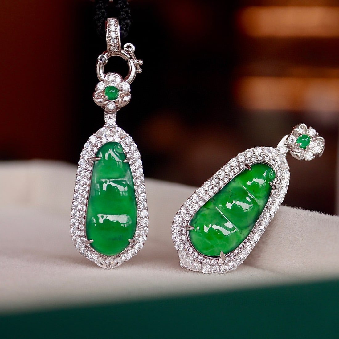 Natural King Green Jade Fudou Pendant - 4