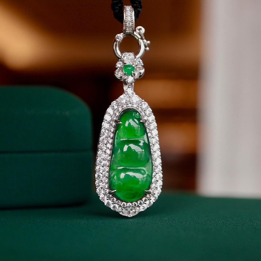 Natural King Green Jade Fudou Pendant - 5