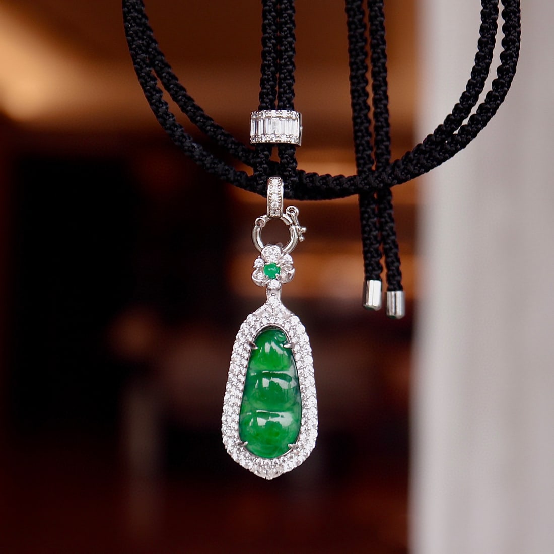 Natural King Green Jade Fudou Pendant - 6