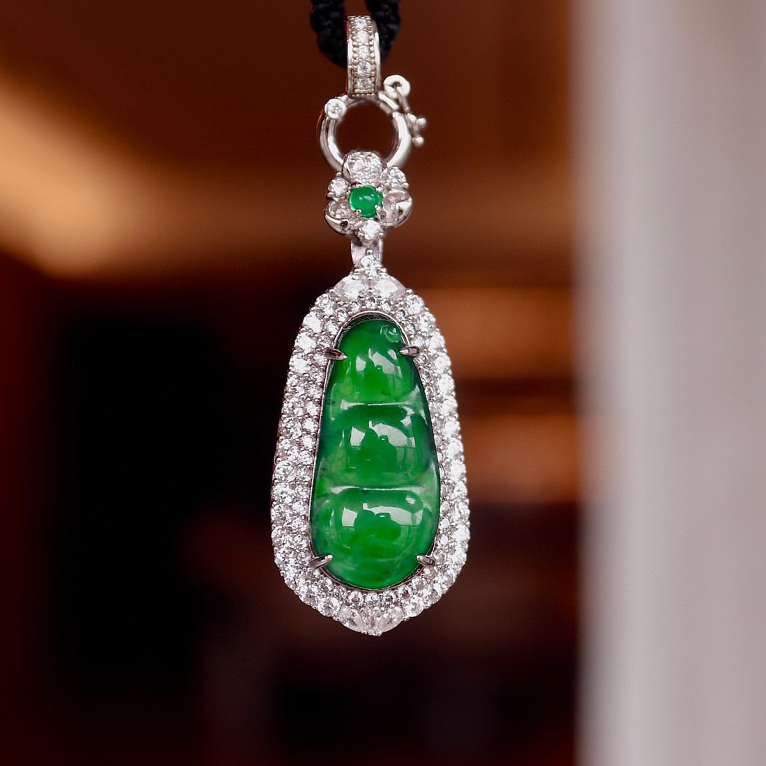 Natural King Green Jade Fudou Pendant - 7