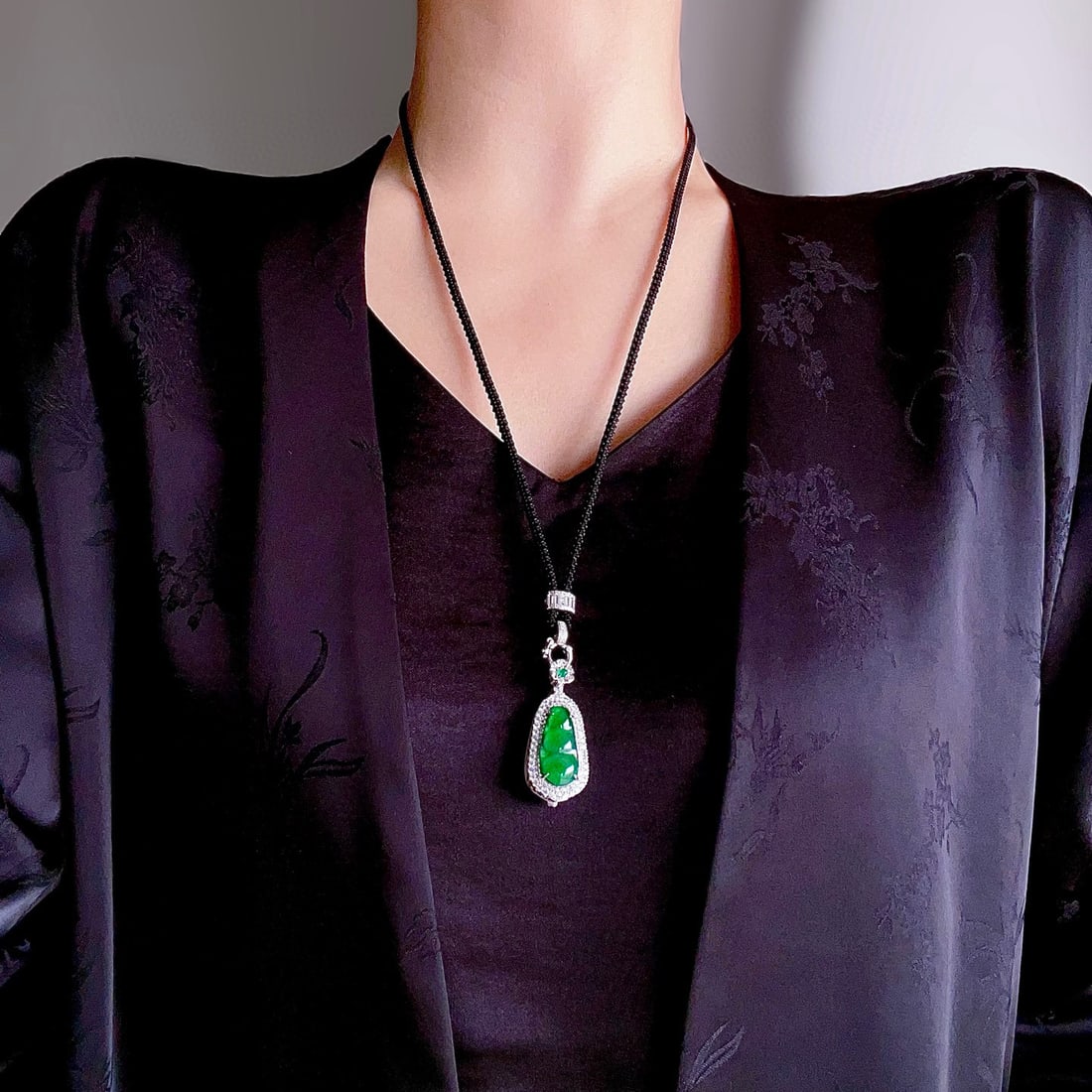 Natural King Green Jade Fudou Pendant - 8