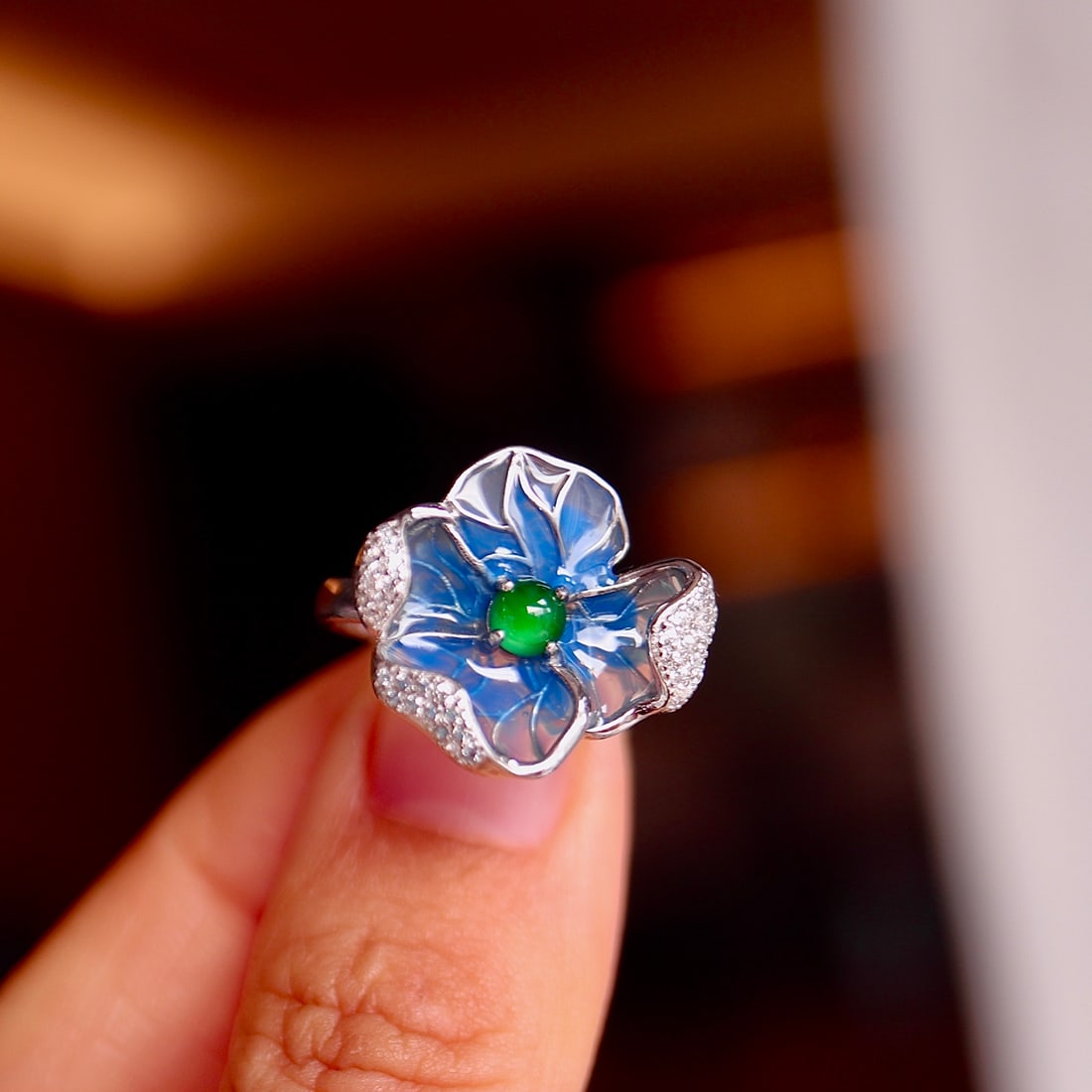 S925 Sterling Silver Inlaid Blue Fairy Ring - 7