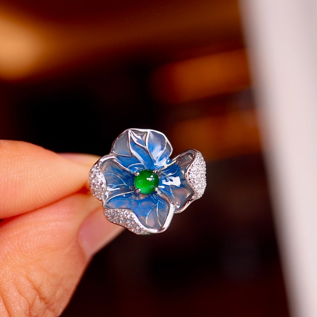 S925 Sterling Silver Inlaid Blue Fairy Ring - 8