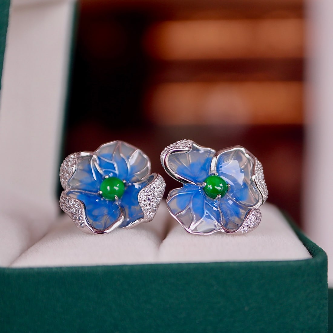 S925 Sterling Silver Earrings Inlaid with Jade