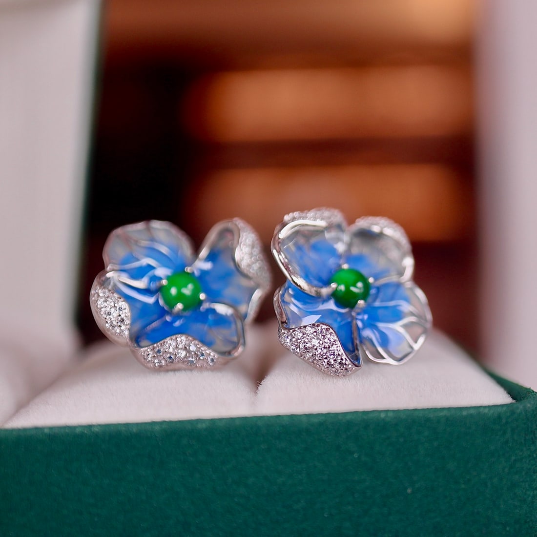 S925 Sterling Silver Earrings Inlaid with Jade - 2