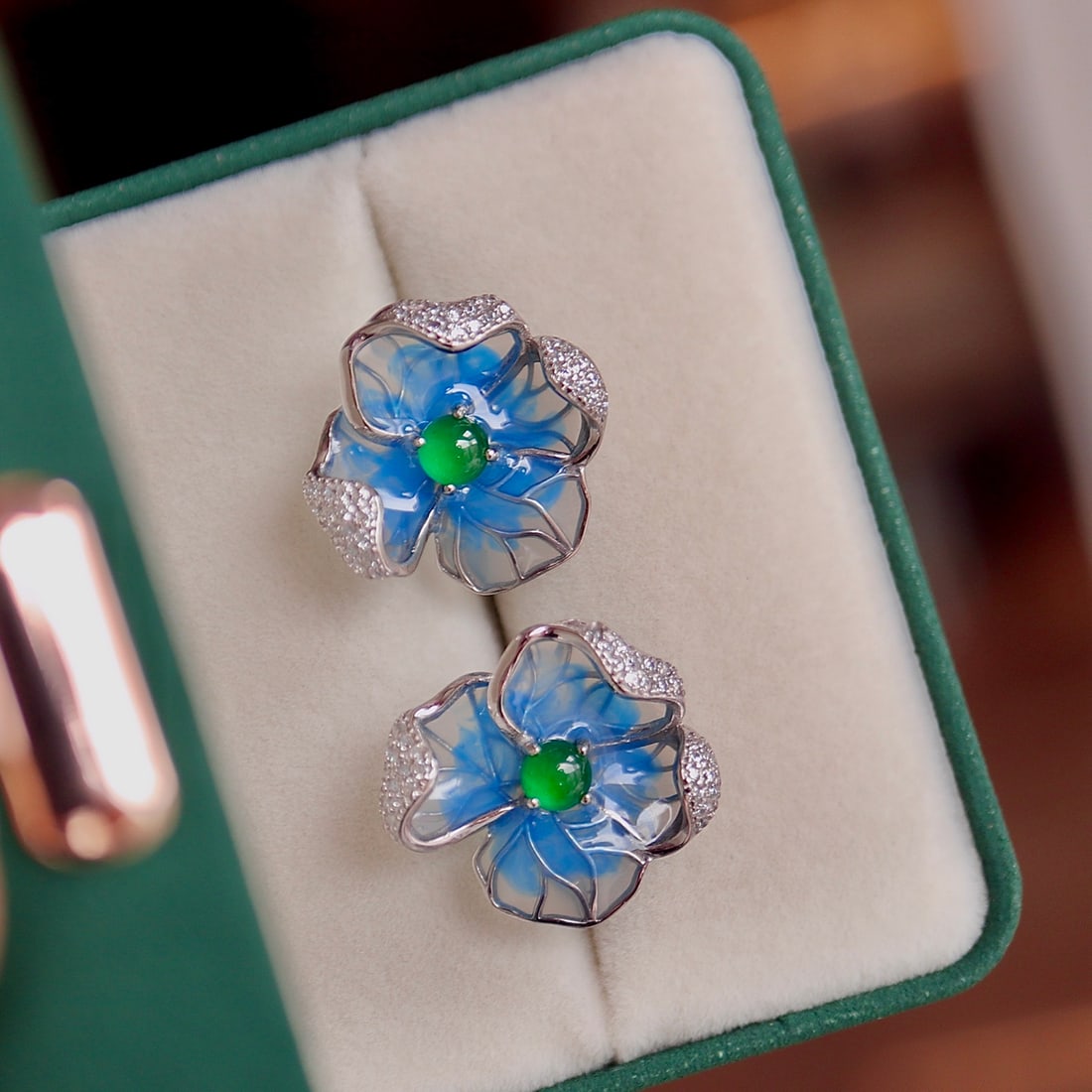 S925 Sterling Silver Earrings Inlaid with Jade - 3