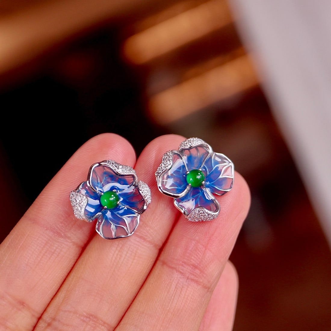 S925 Sterling Silver Earrings Inlaid with Jade - 5