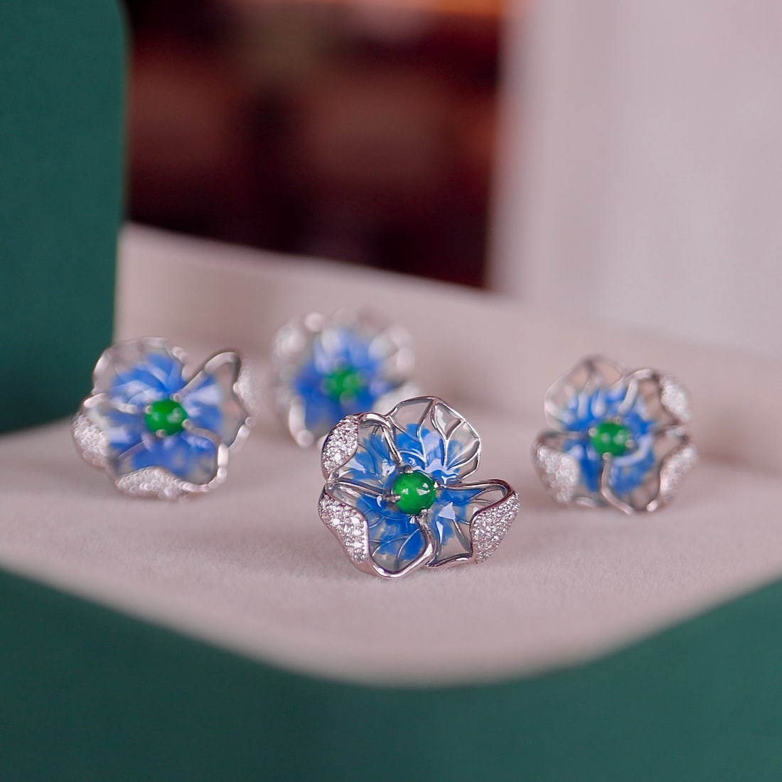 S925 Sterling Silver Earrings Inlaid with Jade - 8