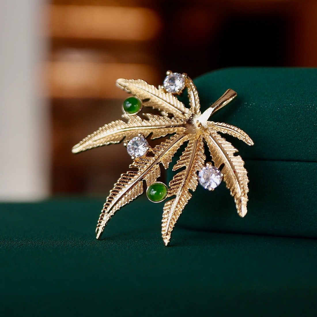 Natural Jade Maple Leaf Brooch Pendant - 2