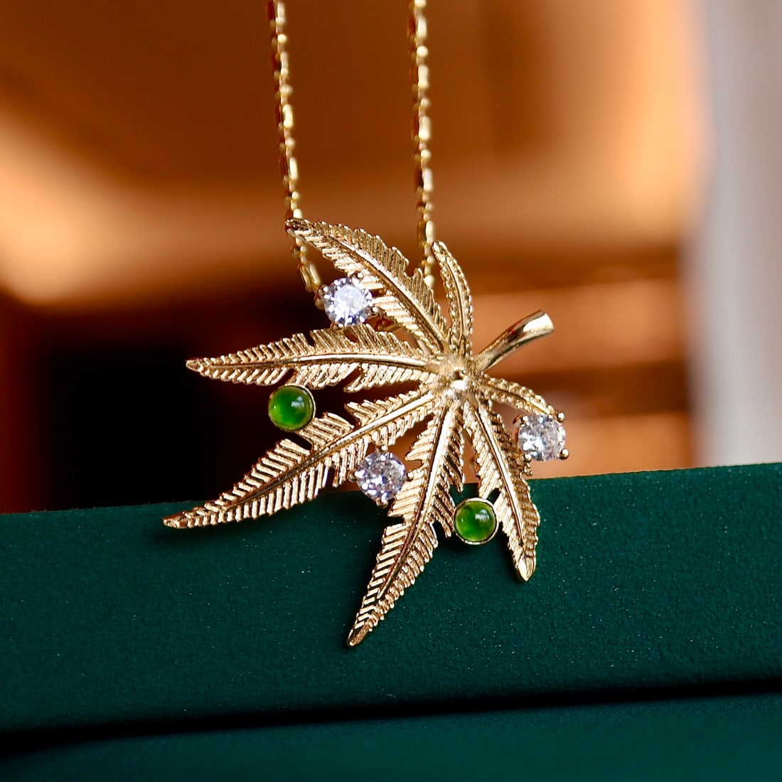 Natural Jade Maple Leaf Brooch Pendant - 3