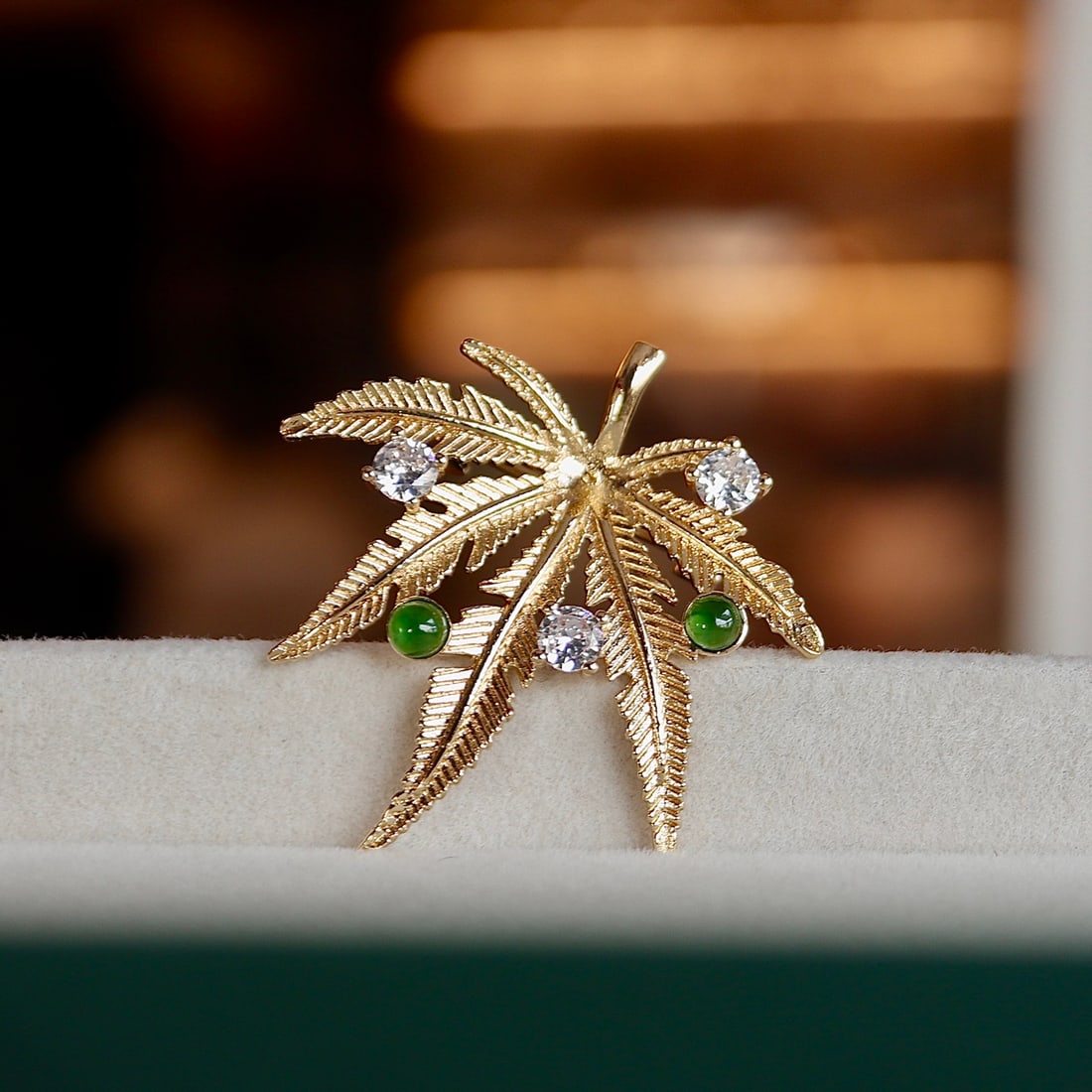 Natural Jade Maple Leaf Brooch Pendant - 4