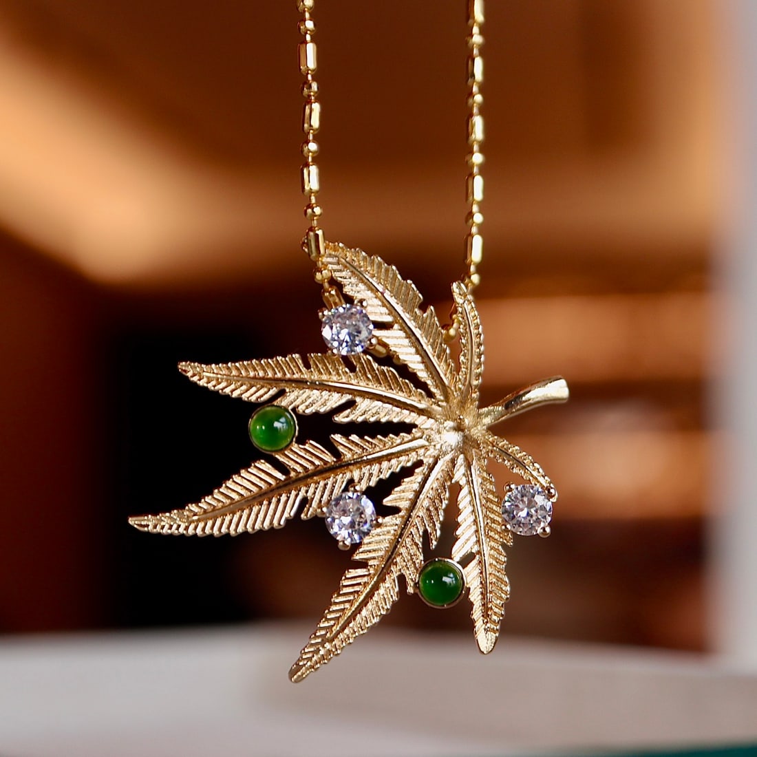 Natural Jade Maple Leaf Brooch Pendant - 5