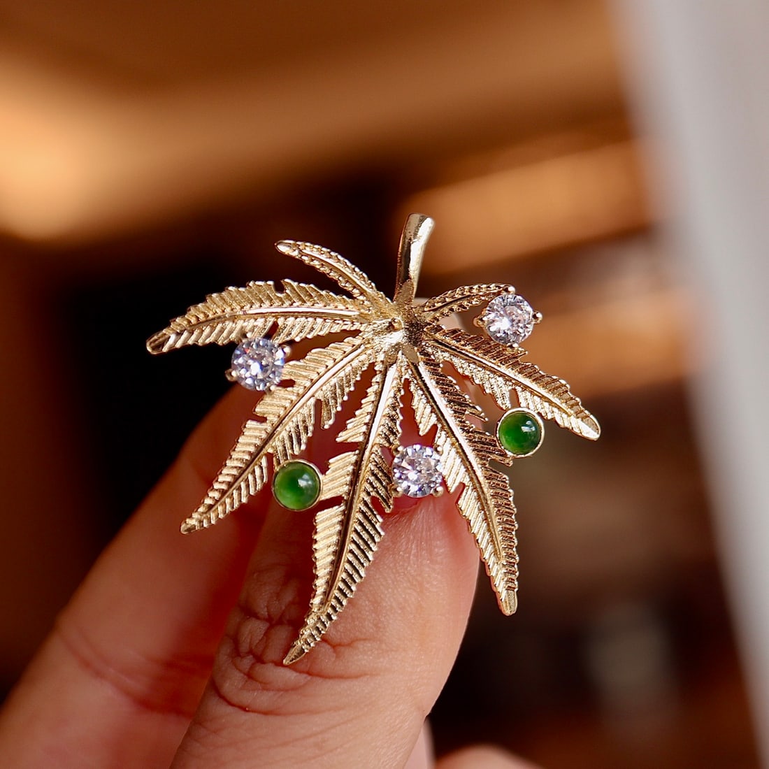 Natural Jade Maple Leaf Brooch Pendant - 8