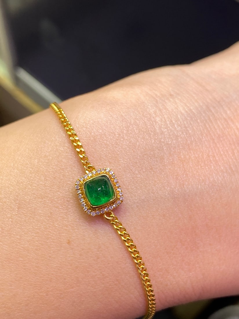 18K Gold Plated Natural Emerald Bracelet - 4