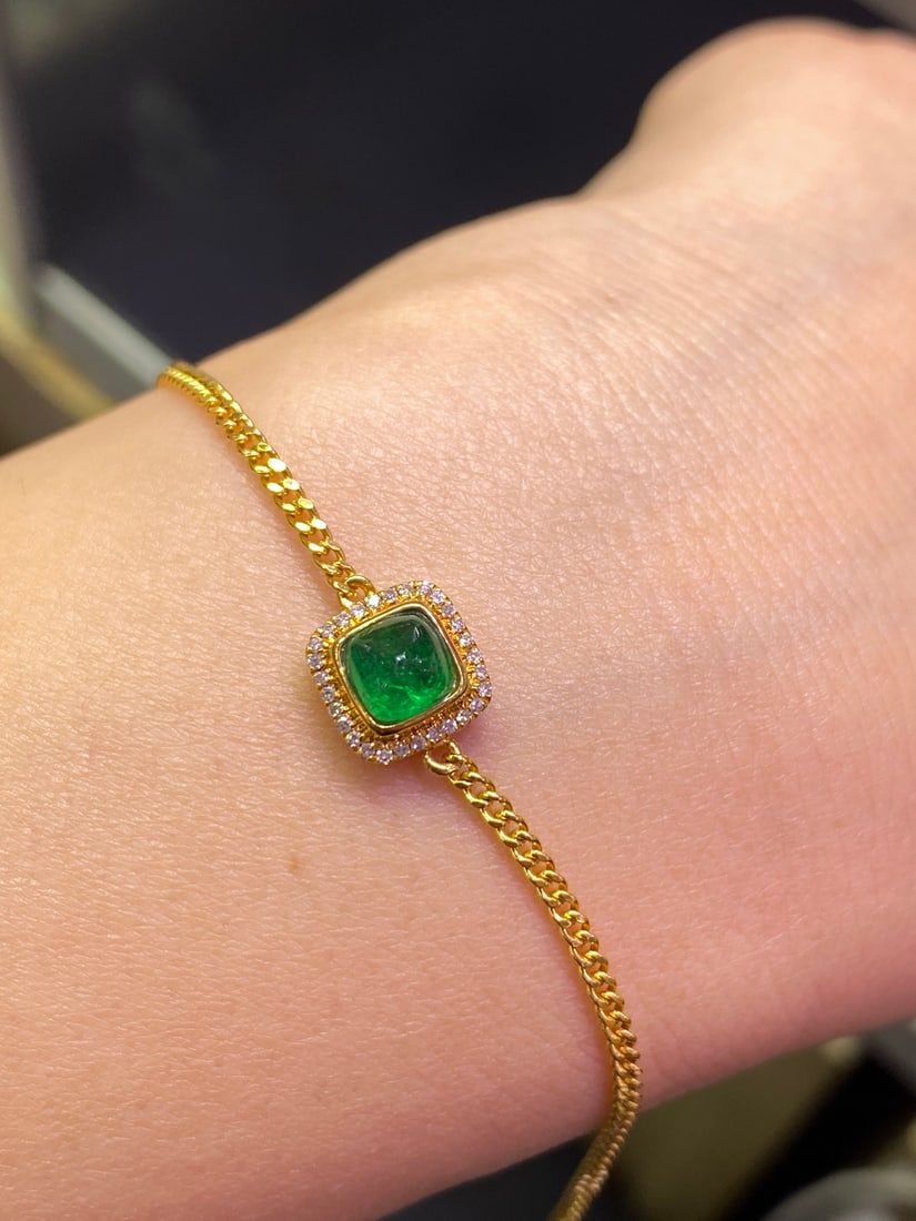18K Gold Plated Natural Emerald Bracelet - 6