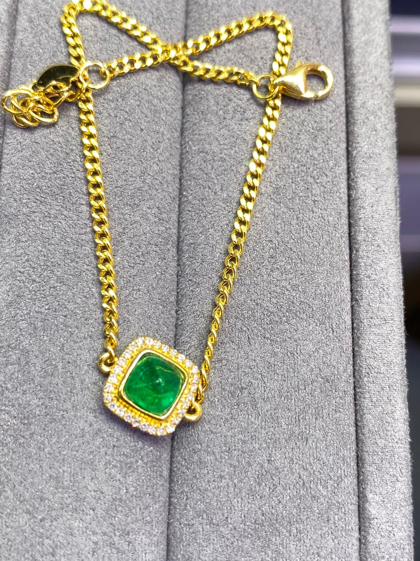 18K Gold Plated Natural Emerald Bracelet - 9