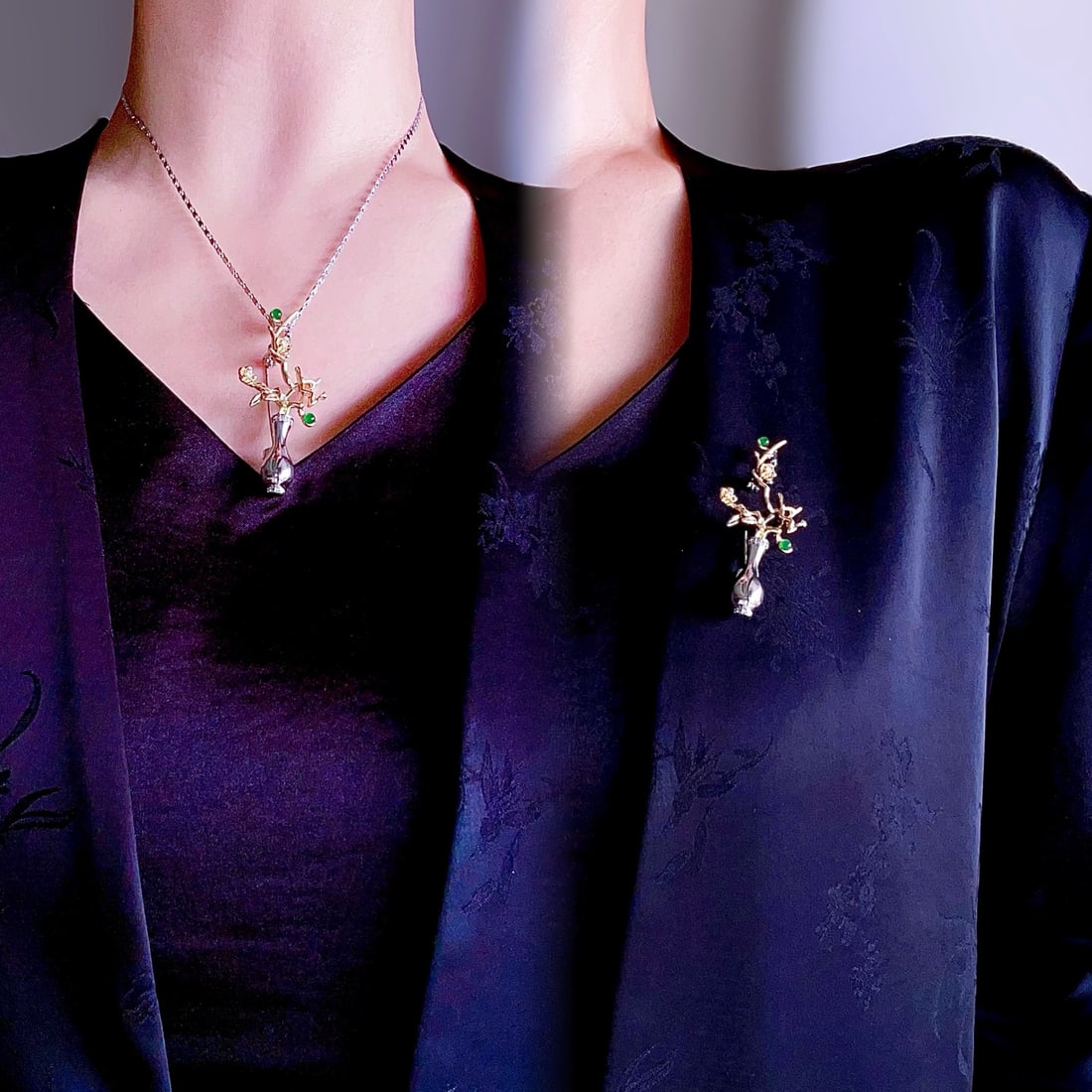 Jadeite vase brooch pendant - 9