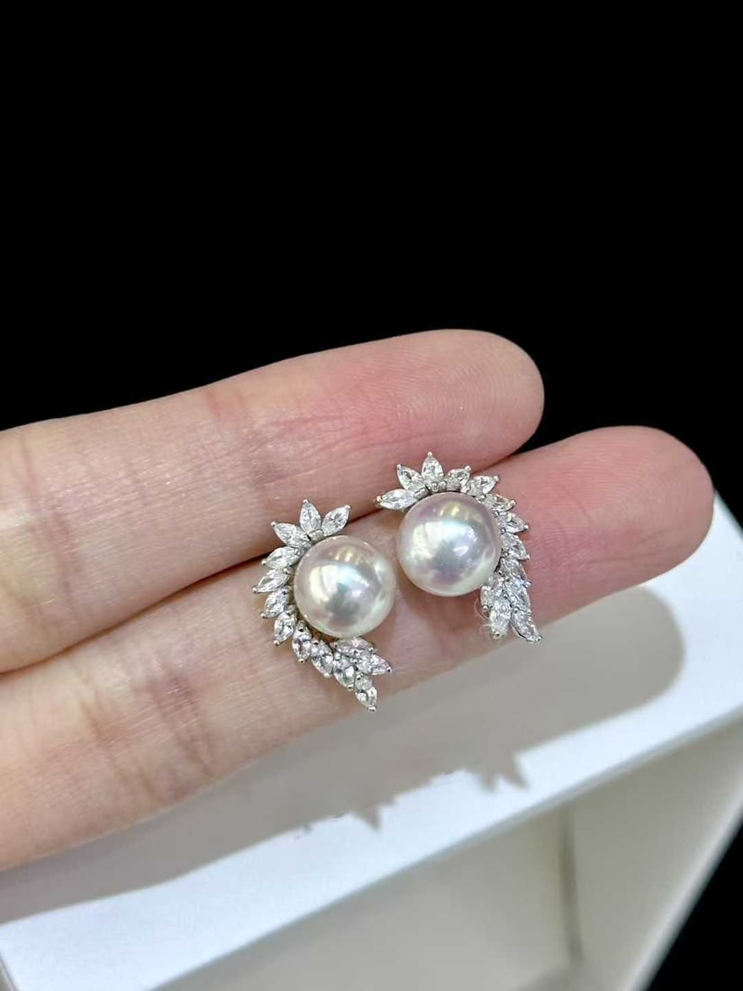 S925 Sterling Silver Inlaid Freshwater Pearl Stud Earrings - 2