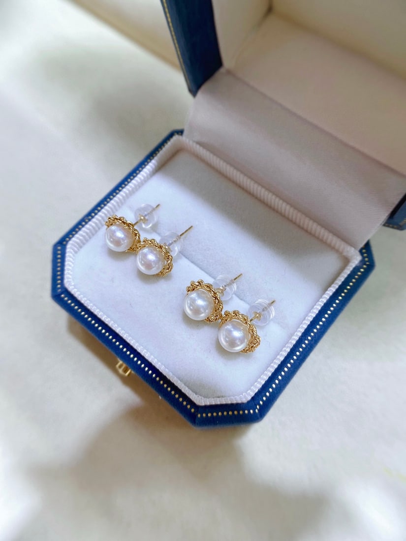 18K Gold Akoya Sea Pearl Earrings - 4