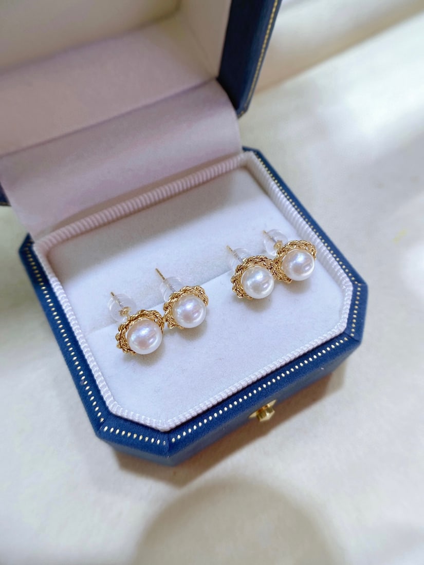 18K Gold Akoya Sea Pearl Earrings - 5