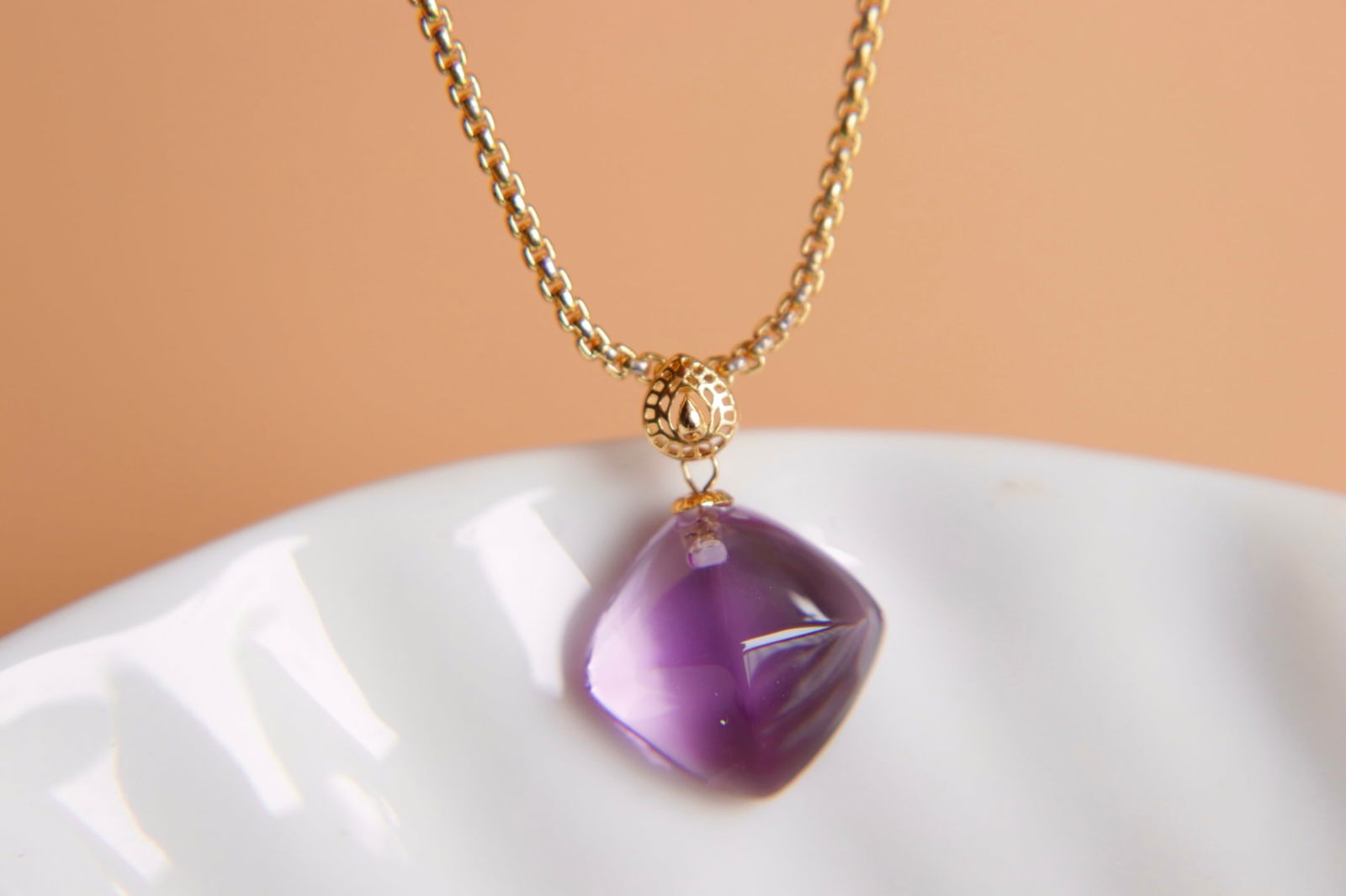 18K Gold Amethyst Pendant - 2