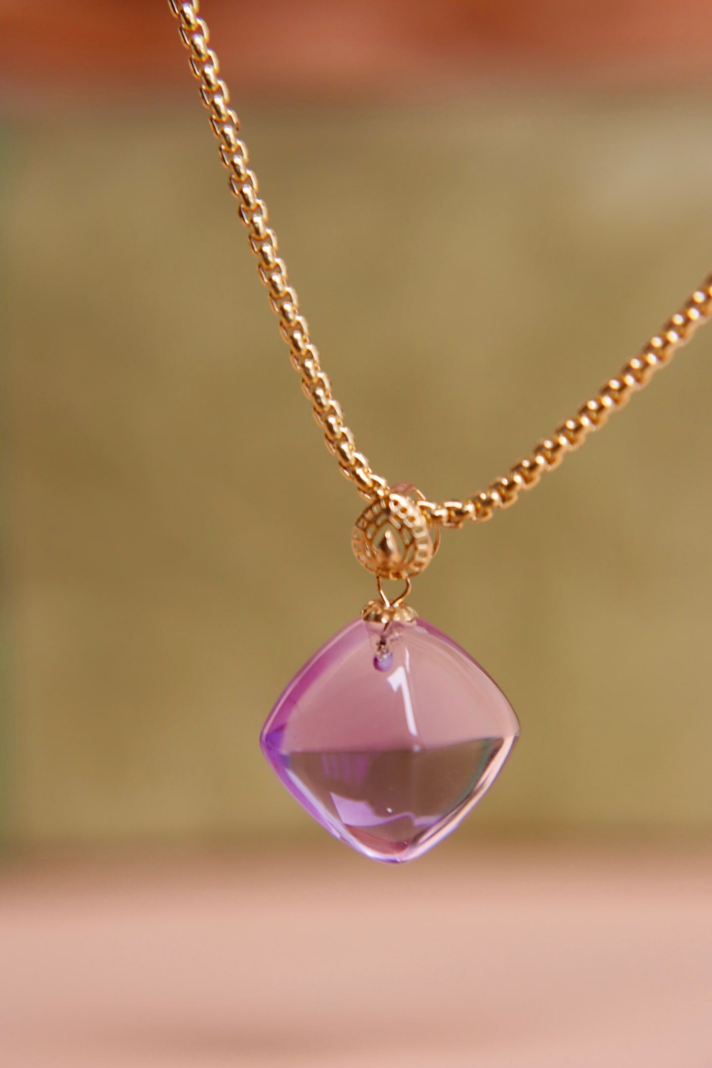 18K Gold Amethyst Pendant - 9