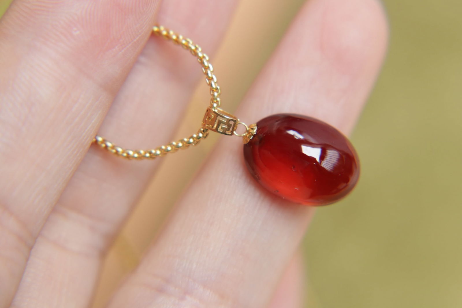 18K Gold Garnet Pendant - 7