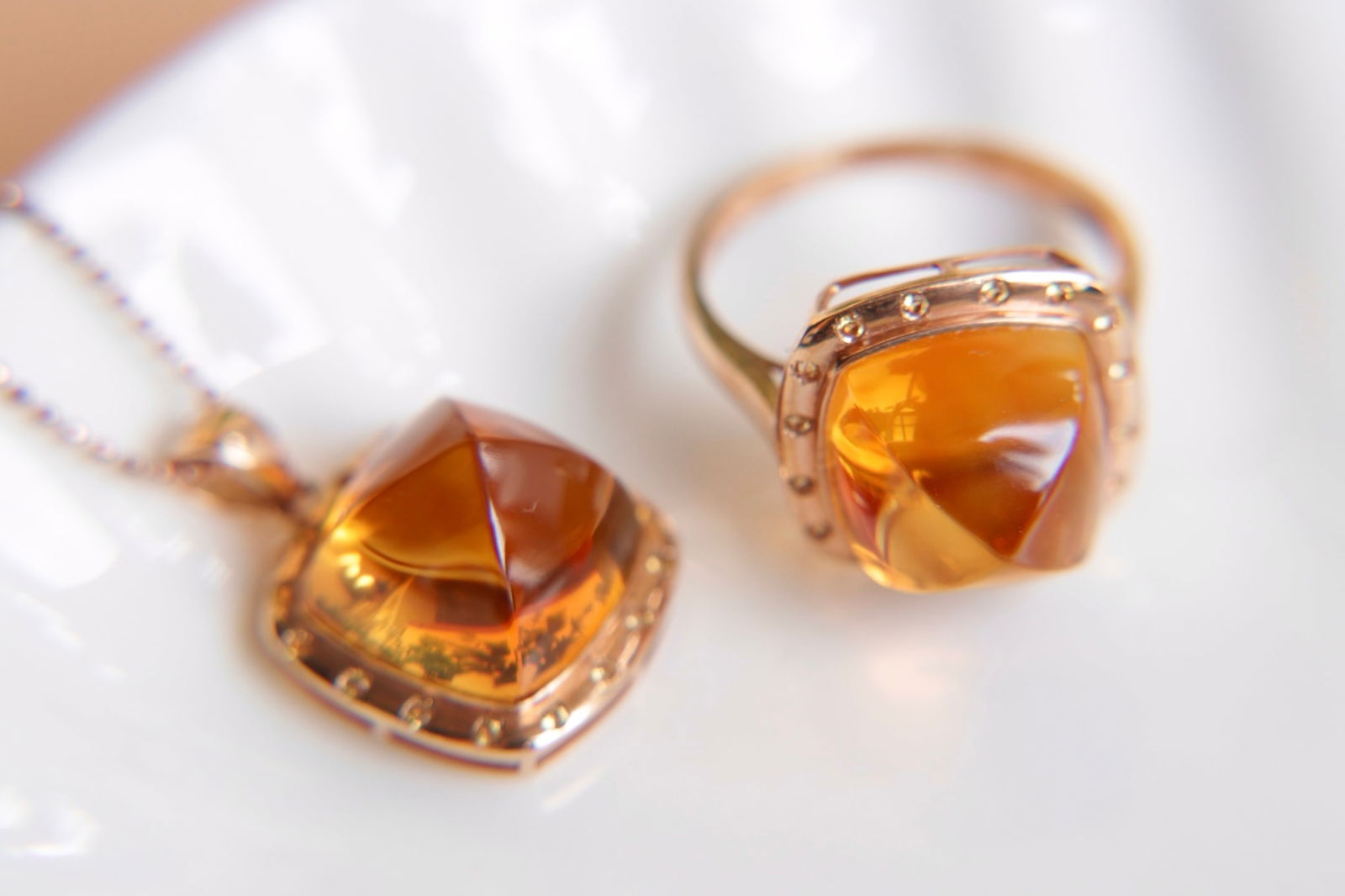 18K Gold Plated Ring with Yellow Crystal - 7