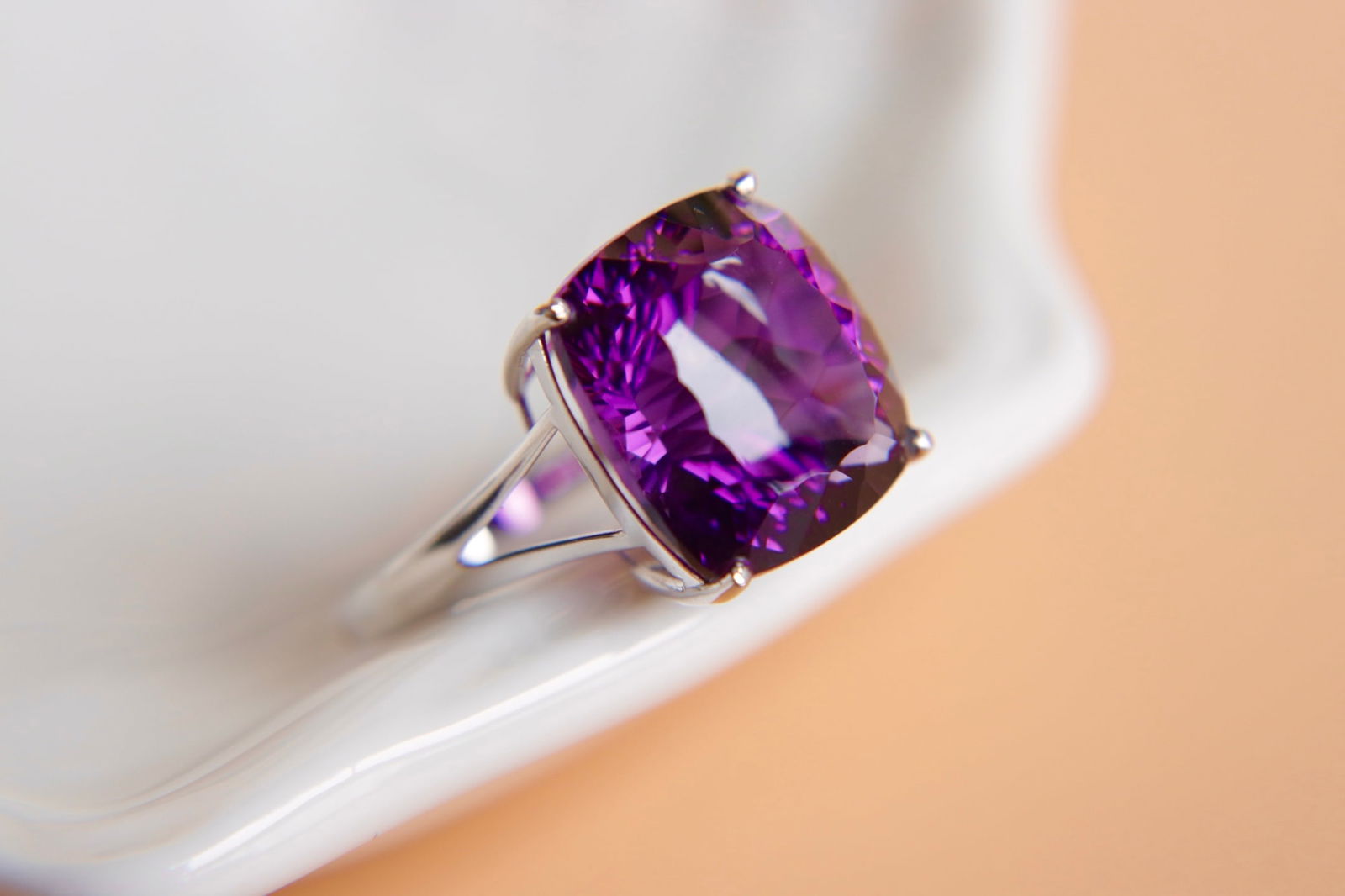 18K Gold Plated Amethyst Ring - 7