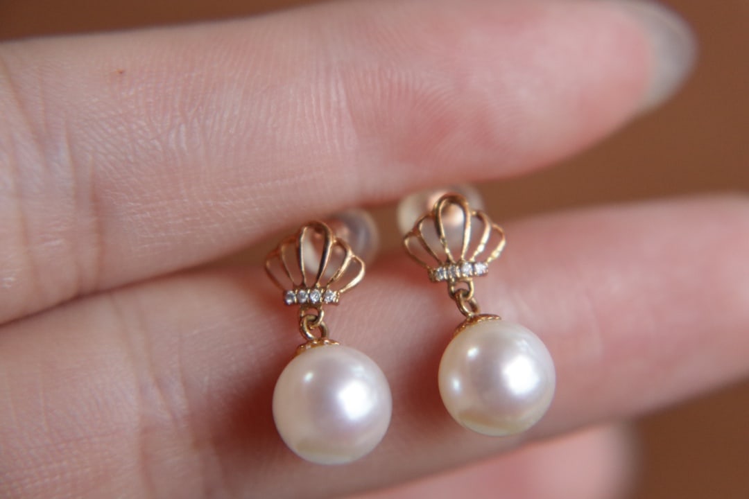 18k Gold Plated Natural Freshwater Pearl Earrings - 2