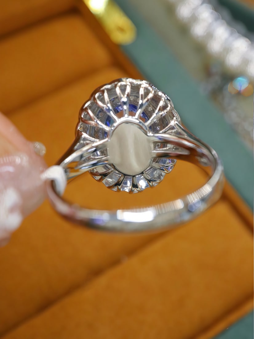 Cornflower Blue Sapphire Enamel Ring - 5