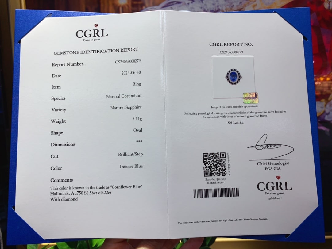 Cornflower Blue Sapphire Enamel Ring - 7