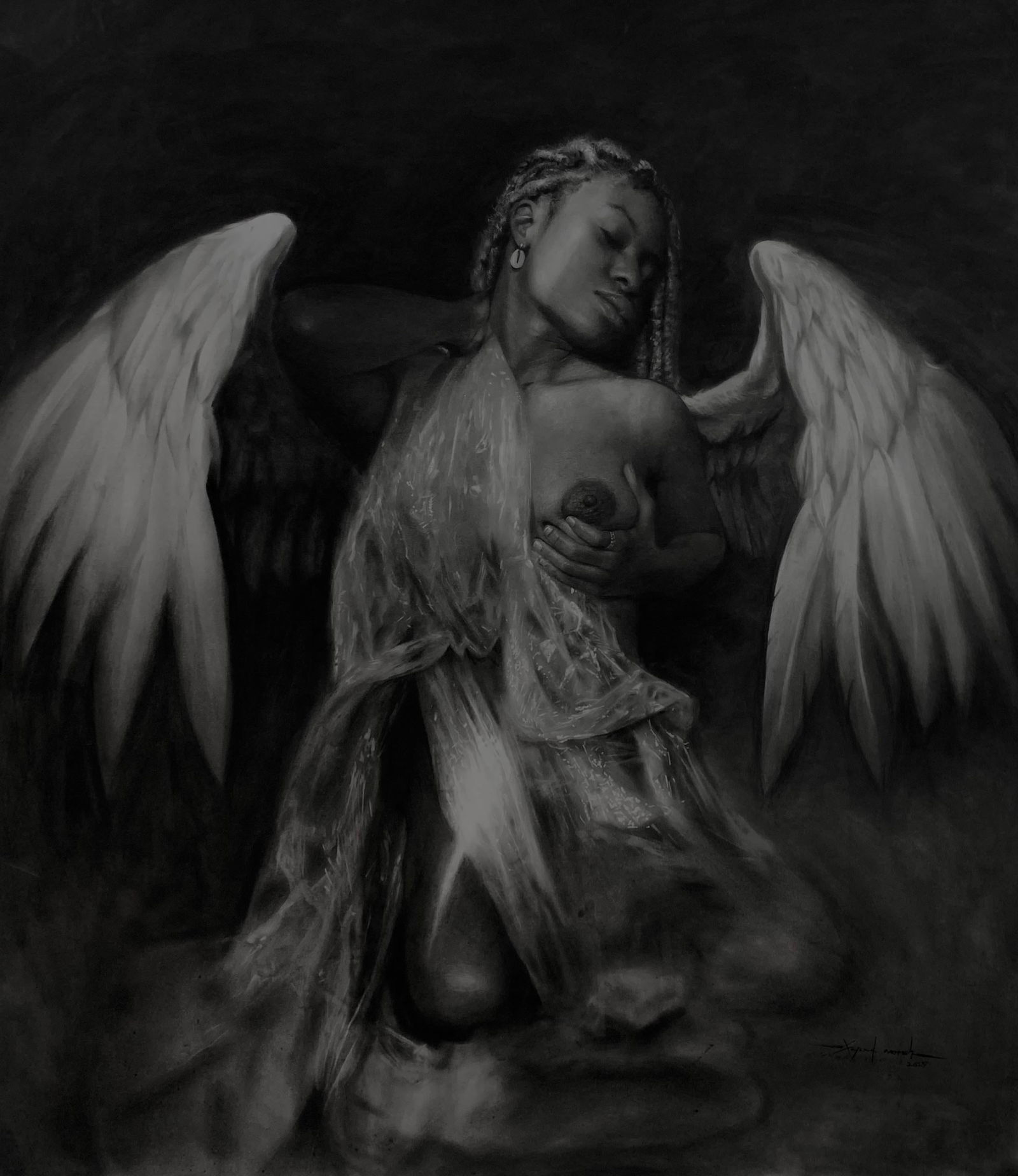 Sayeed Momoh, Ethereal Refuge - 21st Century, Contemporary, Figurative, Black and White, 2025