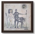 PABLO PICASSO (Spanish/French 1881-1973) hand-colored linocut & Signed: Title: PABLO PICASSO (Spanish/French 1881-1973) hand-colored linocut & Signed Description: PABLO PICASSO (Spanish/French 1881-1973) A LINOGRAPH, "Centaure Et Bacchante, Dimanche 2.2.47," * Hand Colore