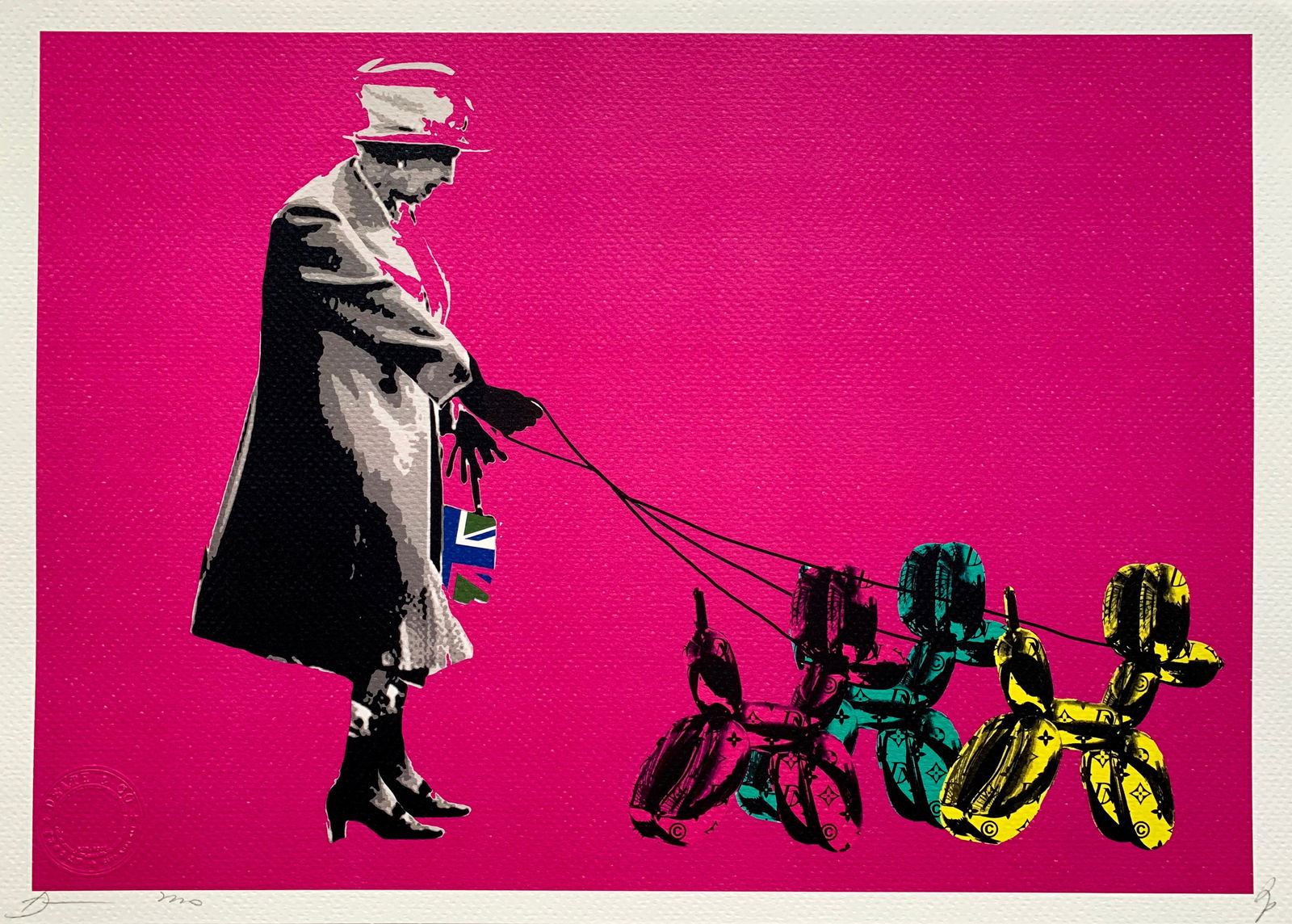 Death NYC Queen Jeff Koons balloon dogs: Title:Death NYC Queen Jeff Koons balloon dogs Date/Period:Death NYC Queen Jeff Koons balloon dogs Materials:Giclee on Fine art 300 gsm paper Size:17 3/4 x 12 1/2 inches Description:Artist: Death NYC,