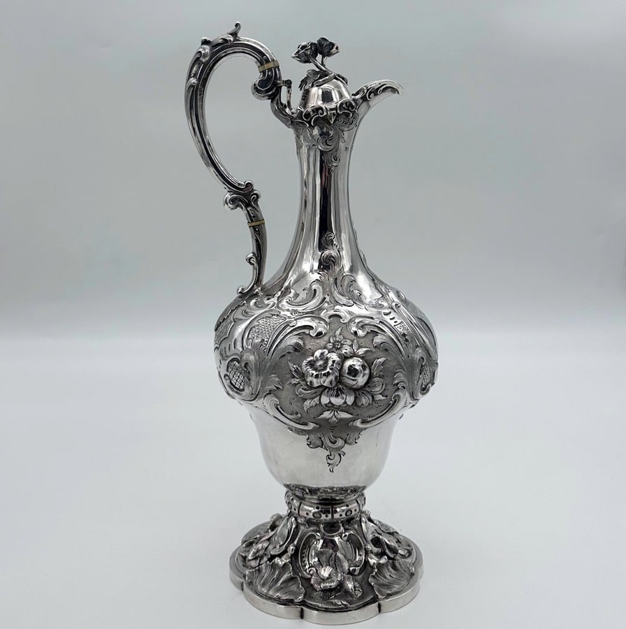 Mid 19th Century Antique Victorian Silver Wine Jug London 1857 George Richards & Edward Brown: Title:Mid 19th Century Antique Victorian Silver Wine Jug London 1857 George Richards & Edward Brown Description:Description Gorgeously shaped mid 19th century silver wine jug decorated with exquisite