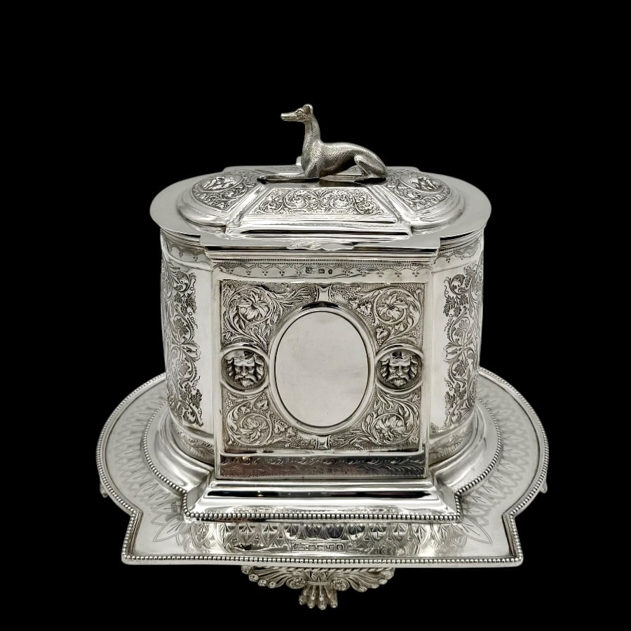 19th Century Antique Victorian Silver Large Biscuit Box Sheffield 1878 John Newton Mappin: Title:19th Century Antique Victorian Silver Large Biscuit Box Sheffield 1878 John Newton Mappin Description:Description Extremely rare large sterling silver Victorian era biscuit box decorated with ex