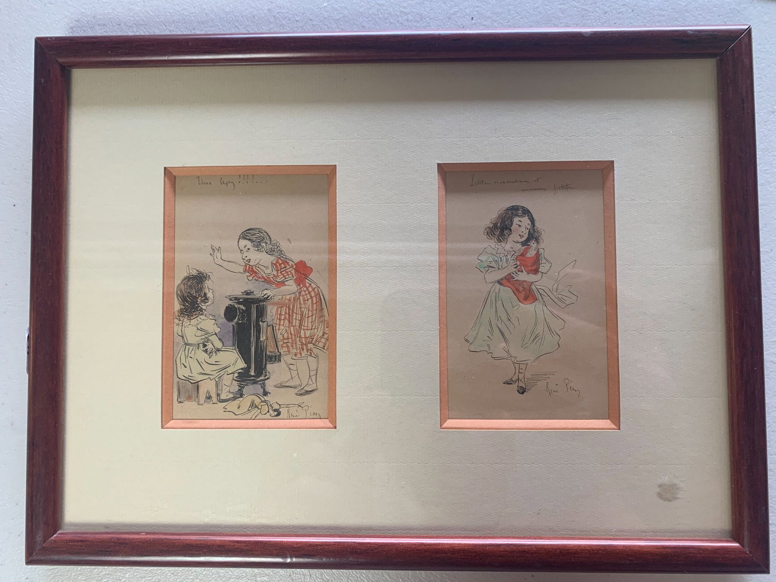 Children Games - Art by R. Pean (1922) 2.5x4 French Original Signed Guache Framed (1 of 4)