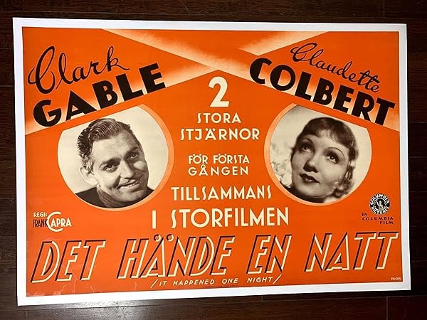 It Happened One Night - Gable - Capra (1934) 28x39 Swedish Movie Poster LB