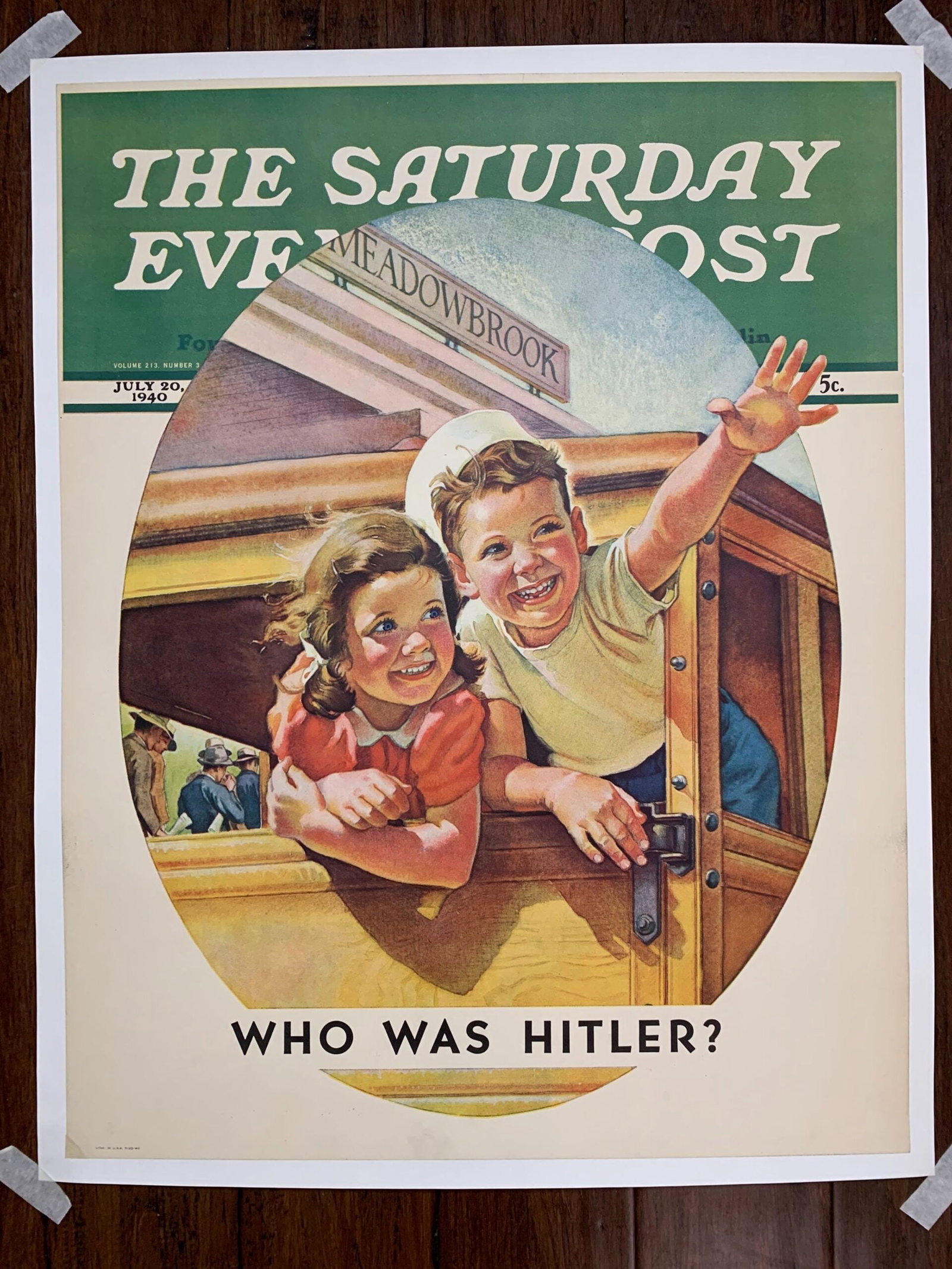21.825x28 1940 Newstand Poster Saturday Evening Post - Art By Frances Tipton Hunter kids Riding