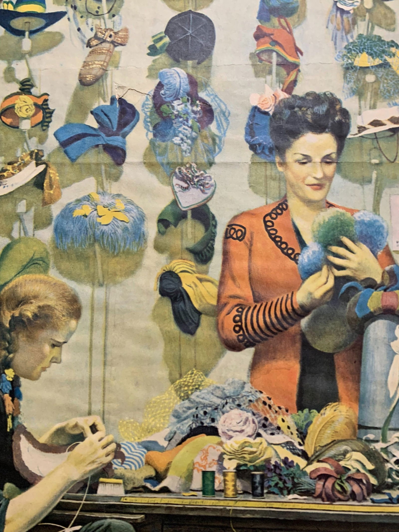 22x28 1945 Newstand Poster Saturday Evening Post - Art By John Falter millinery Shop - Card Backed - 4