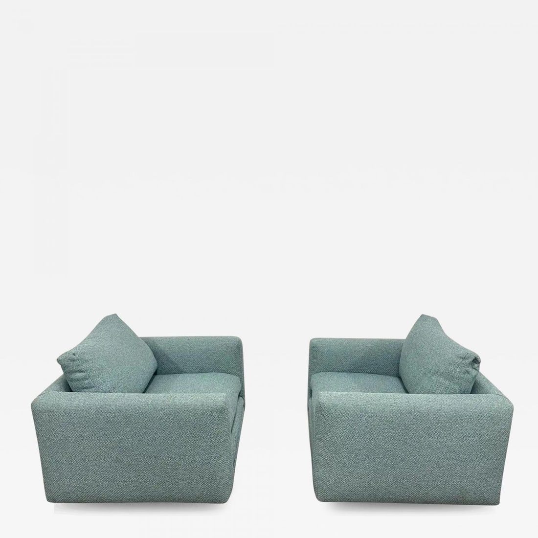 Pair Teal Milo Baughman Style Mid-Century Modern Lounge Chairs, Swivel, Square: Title: Pair Teal Milo Baughman Style Mid-Century Modern Lounge Chairs, Swivel, Square Description: Pair Teal Milo Baughman style Mid-Century Modern lounge chairs, swivel, square Sky or Celeste Blu in
