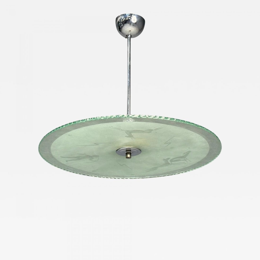 Swedish Modern, Raw Glass, Metal, Pendant Light, Sweden, 1940s: Title: Swedish Modern, Raw Glass, Metal, Pendant Light, Sweden, 1940s Description: Swedish Modern, Raw Glass, Metal, Pendant Light, Sweden, 1940s A unique Scandinavian modern raw glass and metal penda